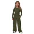 thumbnail image 4 of Girls 2 Piece Casual Sets Long Sleeve Crew Neck Top Straight Pants Outfits Kids Stylish Clothing Spring Fall Outfits Lounge Sets Blackish Green, 4 of 9