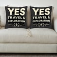 thumbnail image 3 of Set of 2 Vintage - Style Throw Pillow Covers 18x18in - Dark Black Background with Cream ' YES TRAVEL & EXPLORATION ' Text & Intricate Patterns for Couch Bed Car, 3 of 8