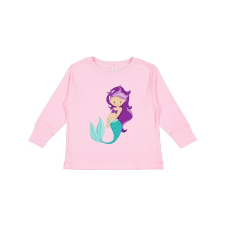 

Inktastic Cute Mermaid Little Mermaid Purple Hair Star Gift Toddler Toddler Girl Long Sleeve T-Shirt