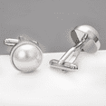 thumbnail image 5 of Yoursfs Pearl Silver Cufflinks for Men Personalized Wedding Cuff links Party Business Tuxedo Cuffs Jewelry, 5 of 6