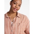 thumbnail image 4 of Terra & Sky Women's Plus Linen Striped Boyfriend Shirt, Sizes 0X-5X, 4 of 5