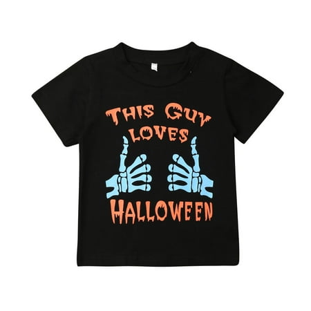 Baby Girls Boy Black T-Shirt Loves Halloween Letter Printed Top Kids Short Sleeve T-Shirt Tops