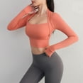 thumbnail image 2 of Telankuip Women's Sportswear Two Yoga Tops Women with Breast Pad Long Sleeve Slim Fit Workout Tops Casual Solid Color Soft Cozy Flesh Shielding Sports Fitness Wear Red L, 2 of 4