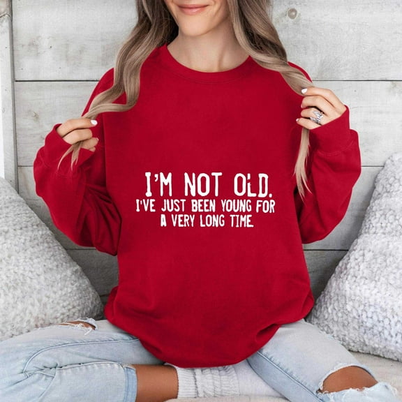 Njoeus Women's Oversized Sweatshirt Letter Print Graphic Tee Shirts Crewneck Long Sleeve Casual Loose Pullover Tops for Women Trendy Teen Girls Red XL