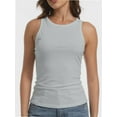 thumbnail image 6 of Women's Crewneck Racerback Ribbed Tank Tops Summer Basic High Neck Sleeveless Slim Fit Crop Tops, 6 of 6