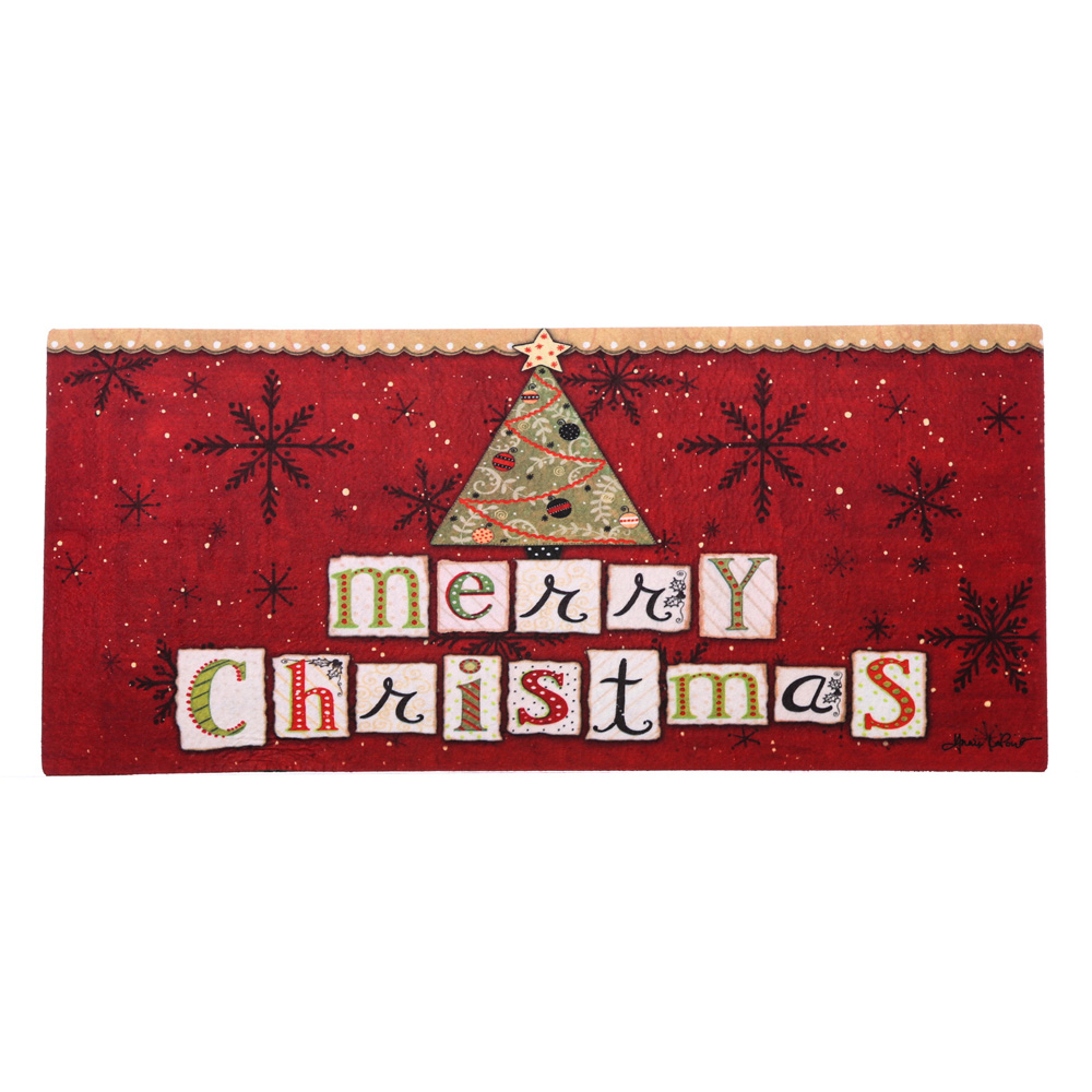 Evergreen Merry Christmas Decorative Mat Insert, 10 x 22 inches