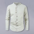 thumbnail image 4 of tasrioml Men Linen Shirt Casual Long Sleeve Button Down Solid Color Male Tops Beach Banded Collar Summer Shirts, 4 of 8