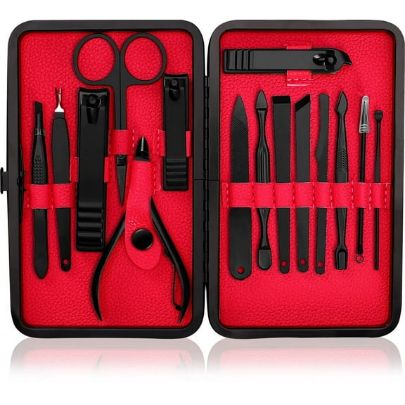 Care Manicure Kit Nail Clippers for Men and Women, 15 Piece Professional Stainless Steel Manicure Set with Nail Kit, Pedicure Kit and Nail Care Grooming Kit with Luxurious Travel Case - Black