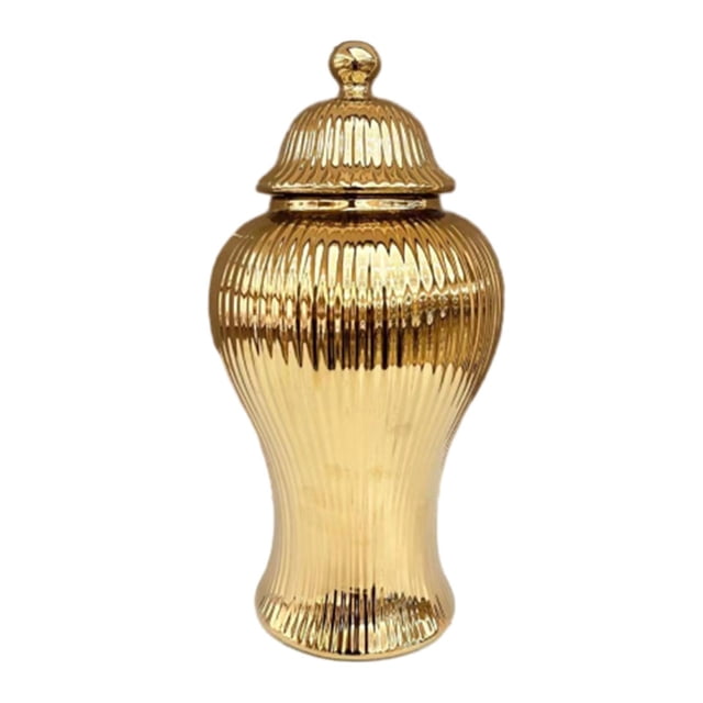 Jarrón decorativo de porcelana con tapa, moderno arreglo floral, elegante jarrón de cerámica. Oro