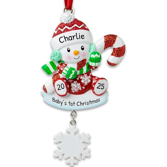 Personalized Baby’s First Christmas Ornaments 2025 – Snowbaby with Candy Cane My Boy 1st Custom Christmas Blue Ornament Baby Newborn Hanging Ornament with Name Ornaments for Holiday Tree