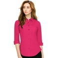 thumbnail image 3 of Made by Johnny Women's 3/4 Sleeve Tailored Button Down Shirts M FUCSHIA, 3 of 6
