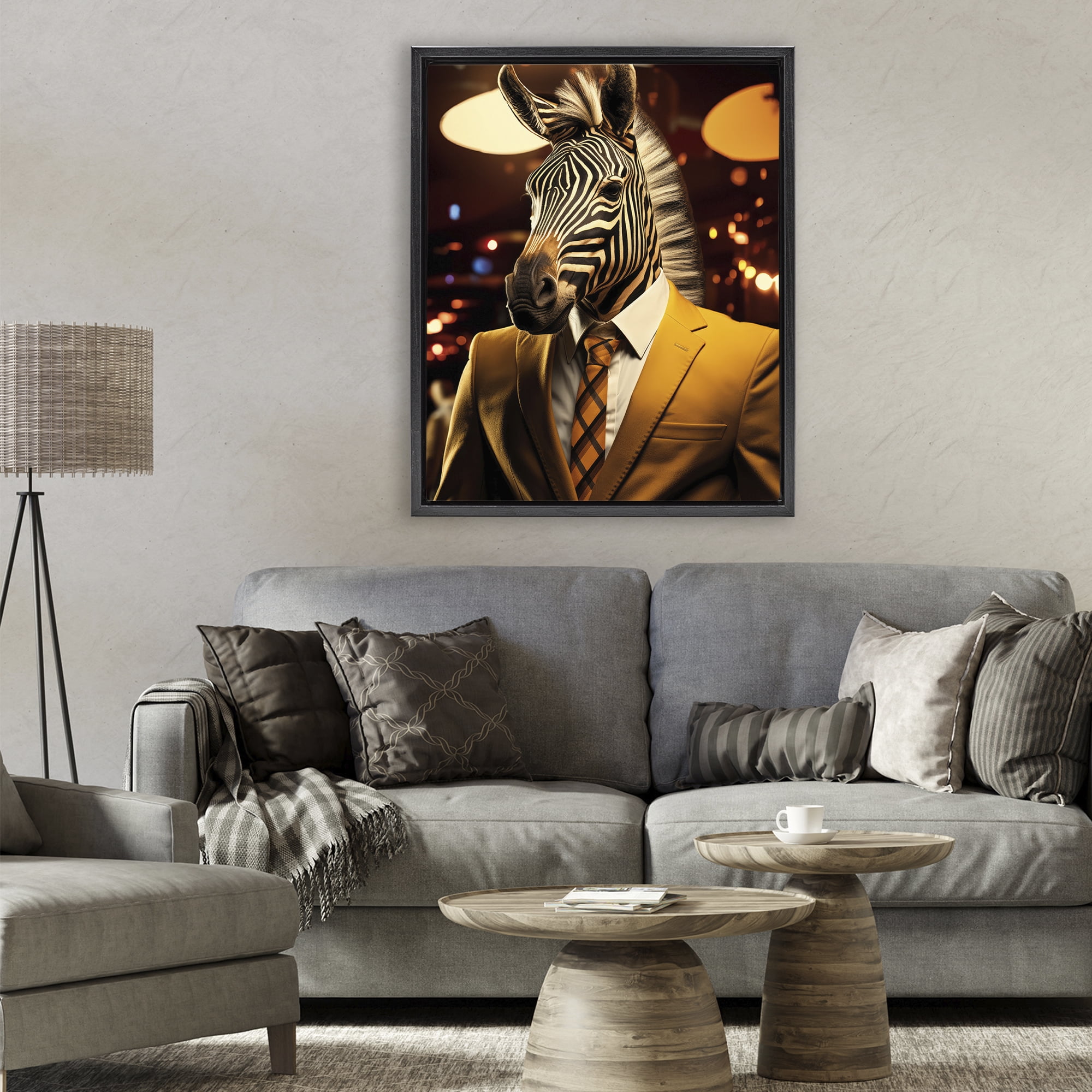 Stupell Industries Trendy Debonair Zebra Black Framed Floater Canvas Wall Art, design by Ray Powers