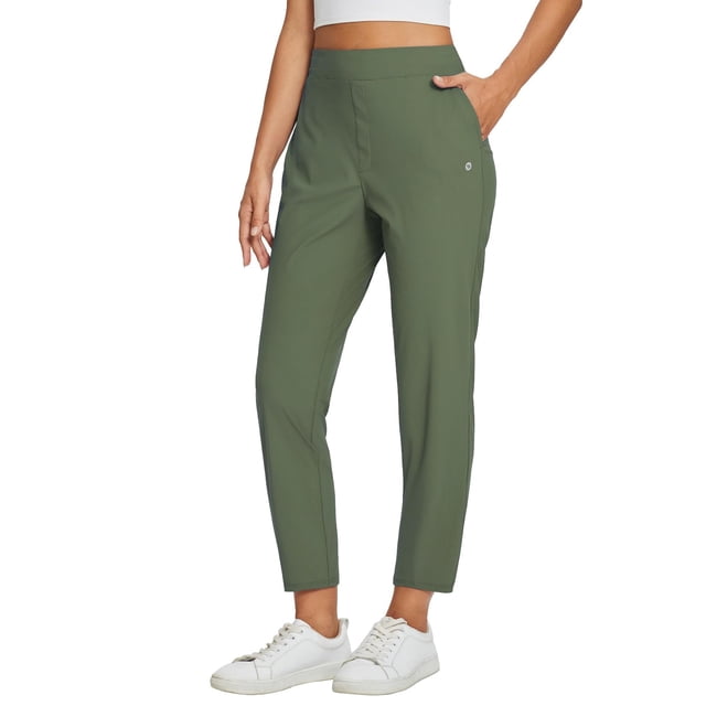 Pantalones BALEAF para mujer, de viaje, ligeros y elásticos, color verde militar, talla L