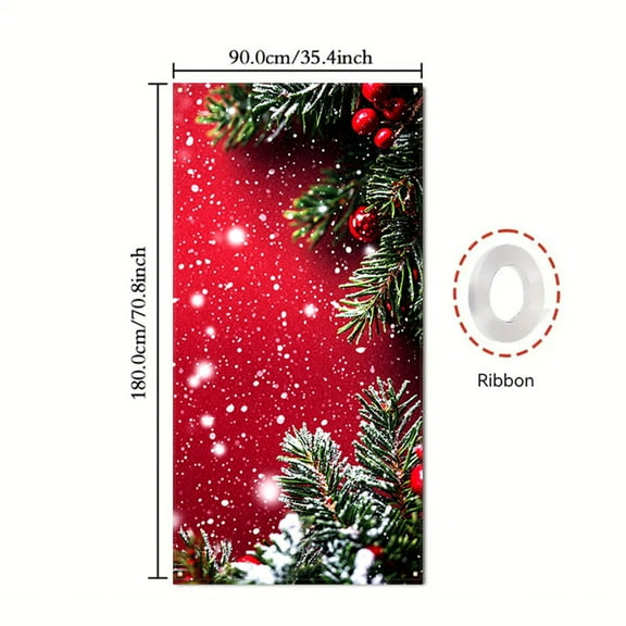 LanSuare Christmas Door Cover Decoration, Pine Needle Xmas Background Banner Door Covers, Christmas Photo Booth Props for Winter Party Decorations Supplies, 35x71Inch