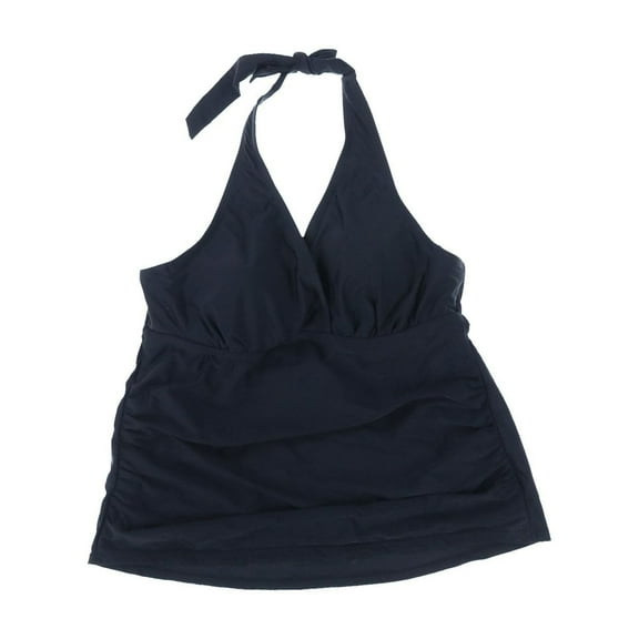 Island Escape Women's Plus Size Halter Tankini Top Black 16W
