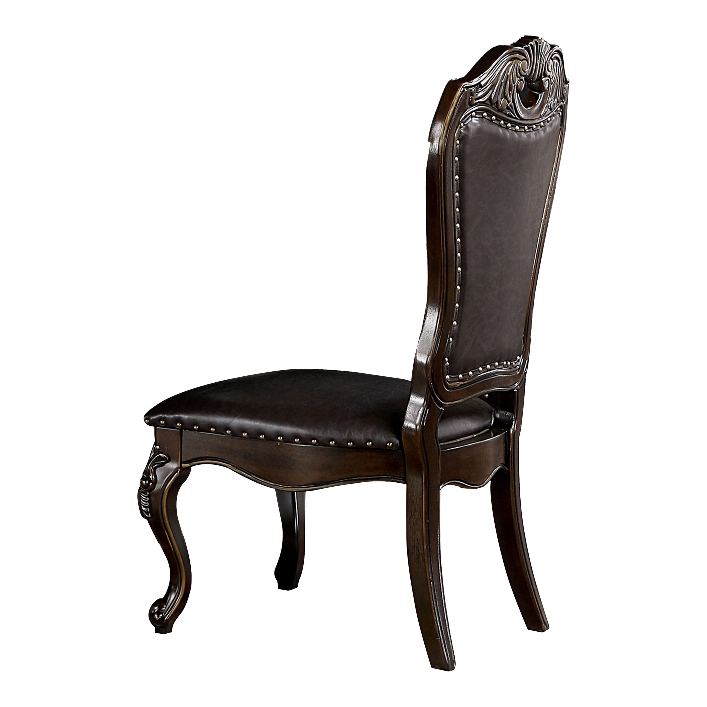 Furniture of America Velum Nailhead Faux Leather and Wood Walnut Side Chairs (Set of 2)
