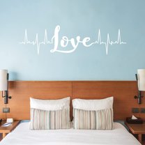 VWAQ Love Wall Decal Heartbeat Line Living Room Home Decor - 8"H X 30"W WHITE