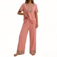 thumbnail image 5 of Womens Boho Summer 2 Piece Outfits 3/4 Sleeve V Neck Vintage Floral Blouse Wide Leg Pants Travel Matching Sets, 5 of 8