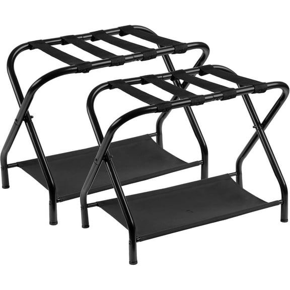YANGLI 2-Pack Steel Folding Luggage Rack with Storage Shelf, 26.2” L x 14.4” W x 20.5” H, Black, for Guest Room & Hotel (HLR004B2)