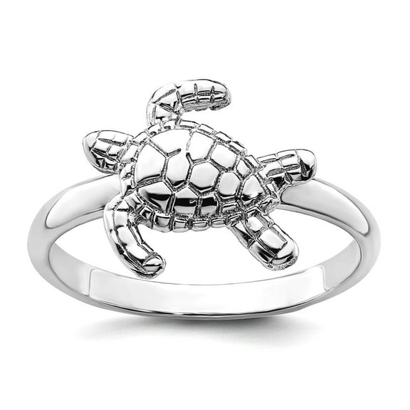 2.2mm 925 Sterling Silver Rhodium Plated Polished Turtle Ring Size 10 Ring for Women - 2.4 Grams