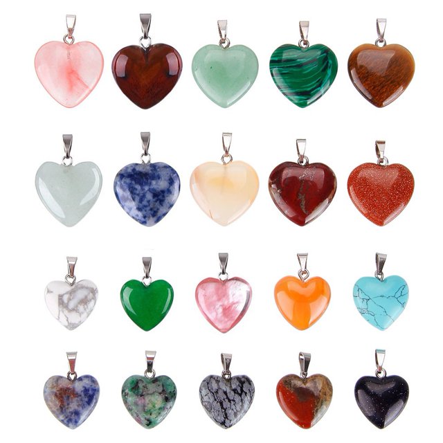 20 piezas colgantes de piedra en forma de corazón, cuentas de chakra, dijes de cristal DIY, 2 tamaños diferentes, colores surtidos brillar Electrónica