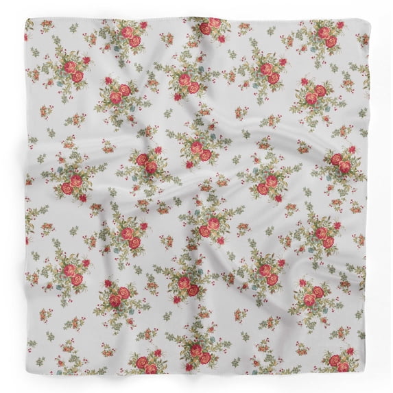 Bimba White Leaves,Rose & Miosotis Floral Printed Pure Silk Scarf Neck Wrap Summer Hair Bandanas For Women 40 x 80 Inches