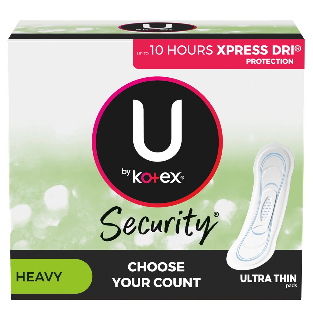 Kotex U Security Ultra Thin Period Pads, Heavy Flow, Long, Unscented