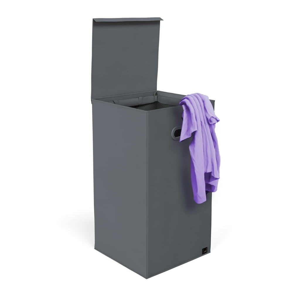 Mindspace Grey Laundry Hamper with Lid and Mesh Bag Tall Slim Laundry