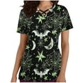 thumbnail image 1 of Tops Cortos para las Mujeres, Halloween Impreso en Cuello en V con Bolsillo, Moda Casual Manga Corta, 1 of 5
