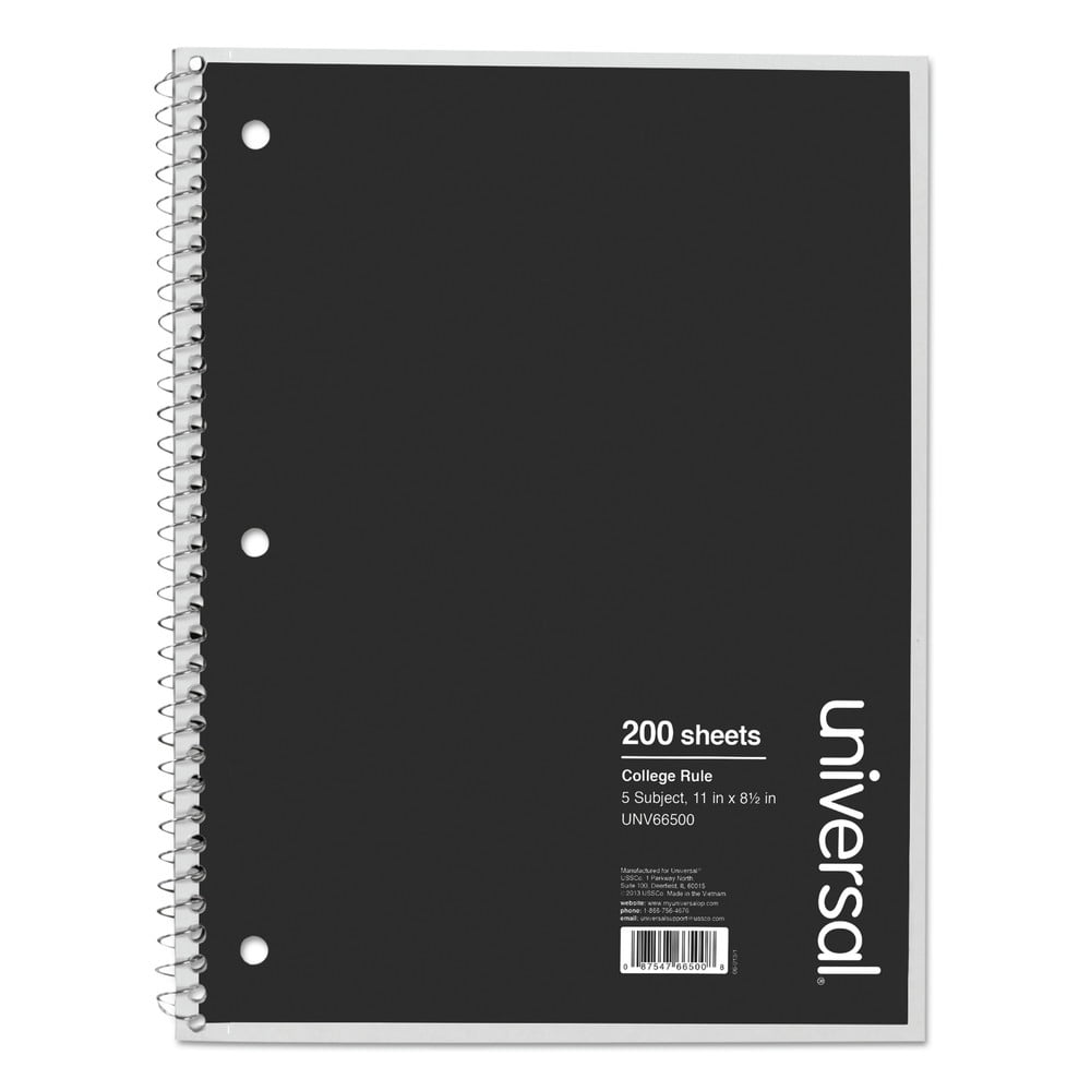 Universal 5 Sub. Wirebound Notebook, 11 x 8 1/2, College Rule, 200