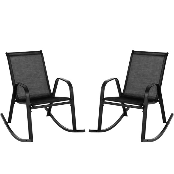 Costway 2 PCE Patio Rocking Chair Heavy-Duty Metal Rocker Outdoor Anti-Slip Black