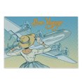 thumbnail image 1 of Going Away Party Cutting Board, Vintage Retro Lady Escorts Aircraft Pop Art Style Travel Comic, Decorative Tempered Glass Cutting and Serving Board, Small Size, Pale Blue Yellow, by Ambesonne, 1 of 1