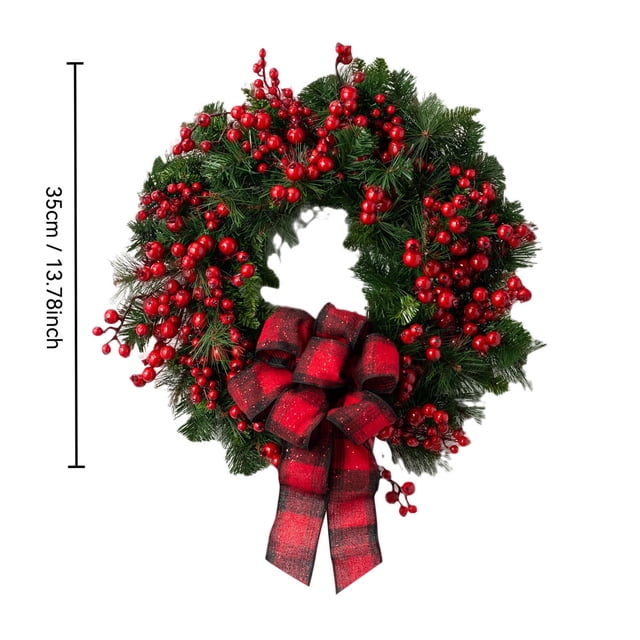 Couronne de Noël Baies Rouges Mélangées, Porte avant à Carreaux Rouges, Décoration de Porte Festive, Saison des Fêtes, Accent d'Entrée, Accents de Maison Attrayants, Décoration de Maison Saisonnière HAODEJW / Plastique, B