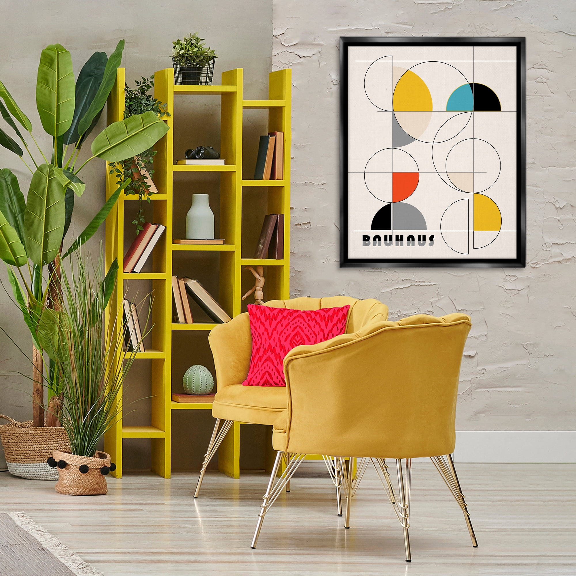 Stupell Industries Bauhaus Movement Geometrics Abstract Painting Black Floater Framed Canvas Art Print Wall Art, 25 x 31