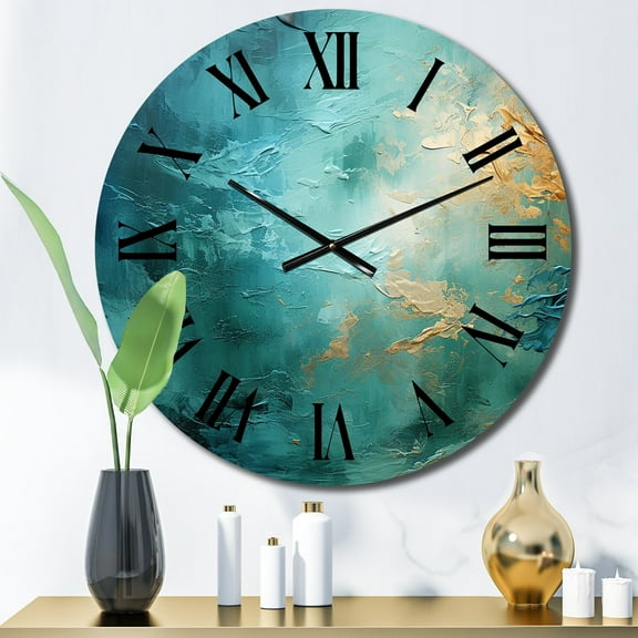Designart "Blue Oasis III" Abstract Landscape Oversized Wall Clock
