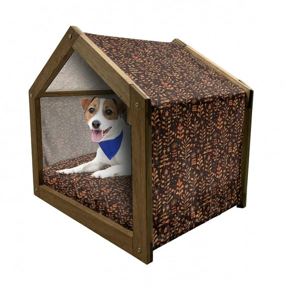Floral Pet House, Hand Drawn Watercolor Design with Autumn Season Theme Warm Toned Abstract Foliage, Outdoor & Indoor Portable Dog Kennel with Pillow and Cover, 5 Sizes, Orange Maroon, by Ambesonne