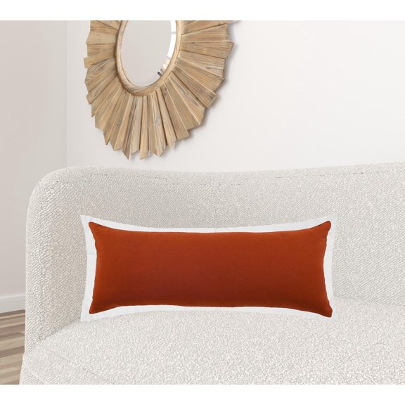 14" X 36" Red And White 100% Cotton Geometric Zippered Pillow