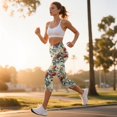 thumbnail image 3 of SCRAWLGOD Rose Leaf Print Capri Leggings with Pockets for Women, Non See Through Casual Yoga Lounge Tights for Running Cycling Tummy Control Yoga Capris, M, 3 of 7