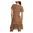 thumbnail image 2 of MICHAEL MICHAEL KORS Womens Black Cut Out Zippered Ruched Lined Sheer Ruffled Paisley Flutter Sleeve V Neck Short Fit + Flare Dress 4, 2 of 2