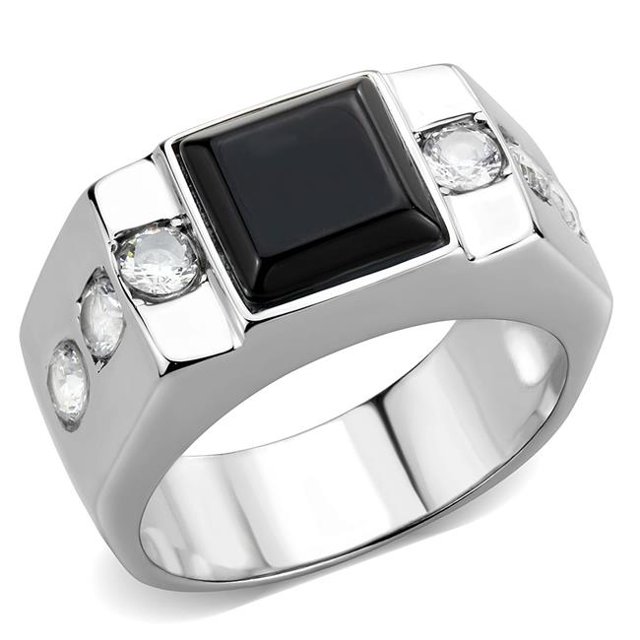 Alamode TK3615-11 Men High Polished Stainless Steel Ring with Synthetic in Jet - Size 11