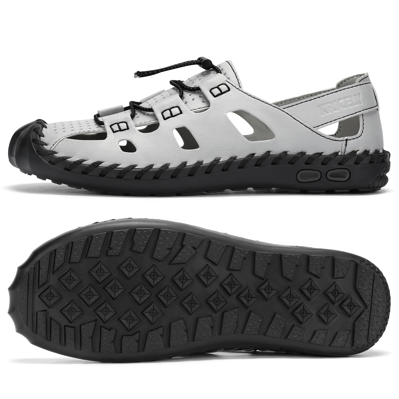 Men's Closed Toe Sandals - Leather Casual Hiking Sandals With Hook & Loop Strap