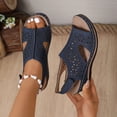 thumbnail image 3 of Rokment Womens Platform Wedges Gladiator Sandals 2026 Beach Comfortable Vintage Leather Hollow out Orthopedic Walking Dress Slingback Summer Shoes Navy Size 7.5, 3 of 8
