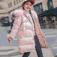 thumbnail image 2 of BFHHYA Girls' Long Winter Puffer Jacket Gradient Furry Collar Hooded Parka Coat Full Zip Warm Outerwear for Outdoor Play & School Runs(4-9Y), 2 of 6