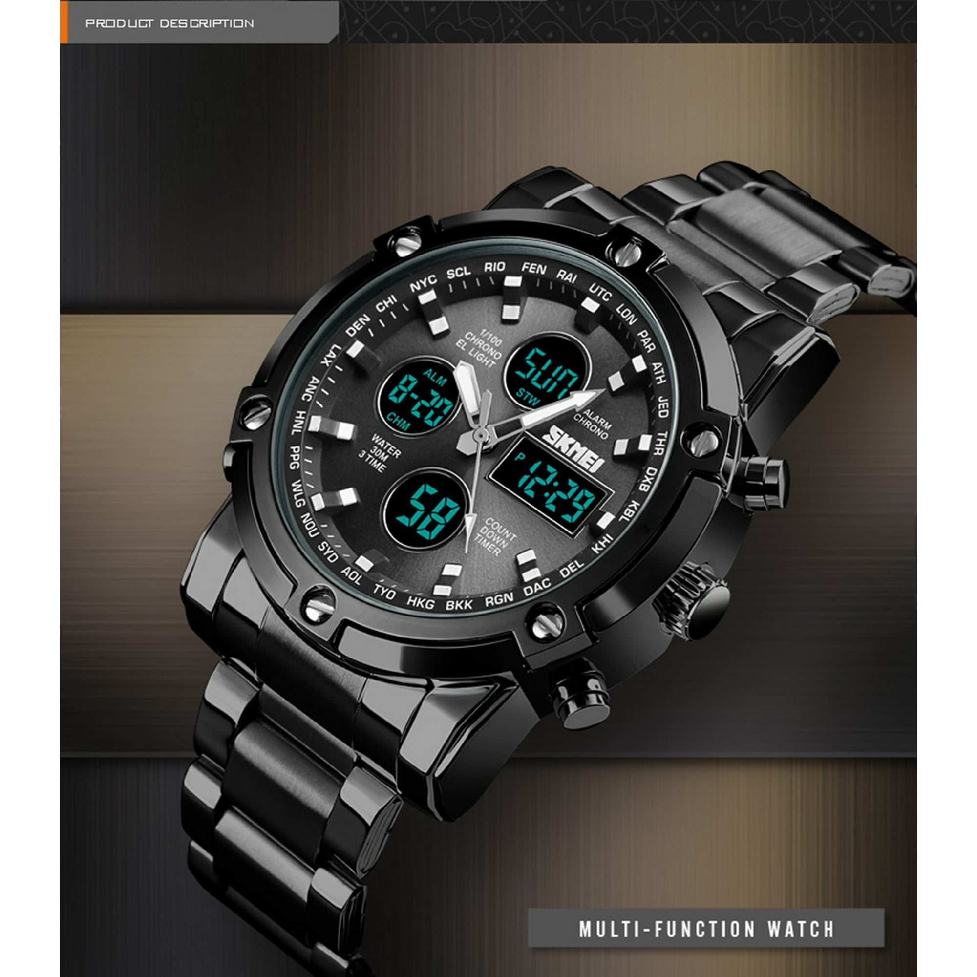 SKEMI 1389 Quartz Montre Homme Unique Mode Sport Casual Marque Quartz Horloge Double Mouvement Bracelet En Acier Inoxydable Etanche Montre Bracelet Relogio Masculino Walmart