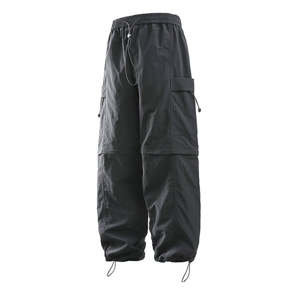 CONZONE Mens Baggy Cargo Pants Wide Leg Hiking Pants for Men Trendy Elastic Waist Drawstring Solid Outdoor Joggers Pant With Pockets