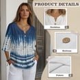 thumbnail image 6 of Xoenoiee Blue Tie Dye Print Womens Tops Dressy 3/4 Length Sleeve Henley V Neck Button Down Shirts Pleated Gauze Blouses Plus Size, Size 4XL, 6 of 7