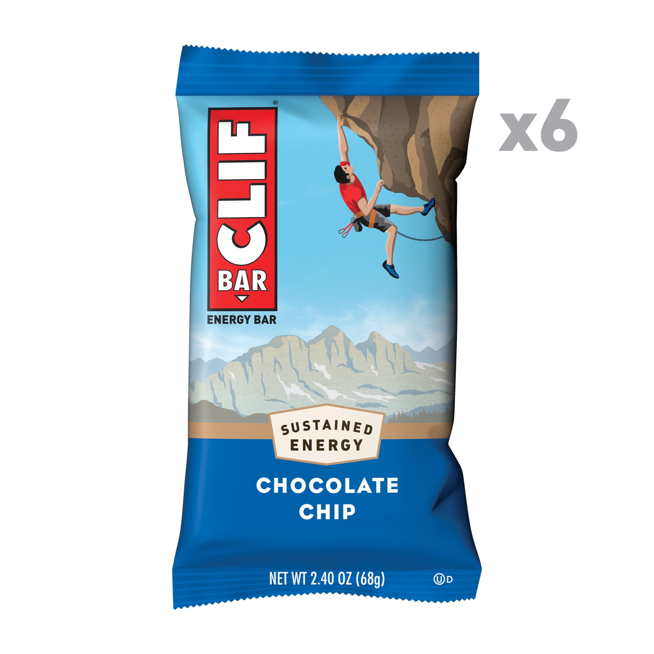 CLIF BAR Chocolate Chip Flavor Energy Bars, Plant Based Protein Bars, 6ct