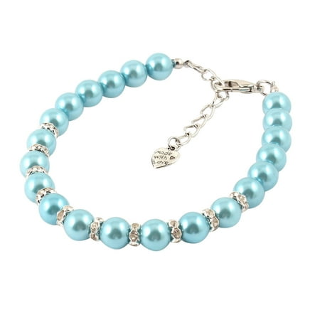 - Blue Imitation Pearl Linked Rhinestone Inlaid Pet Dog Collar Necklace S