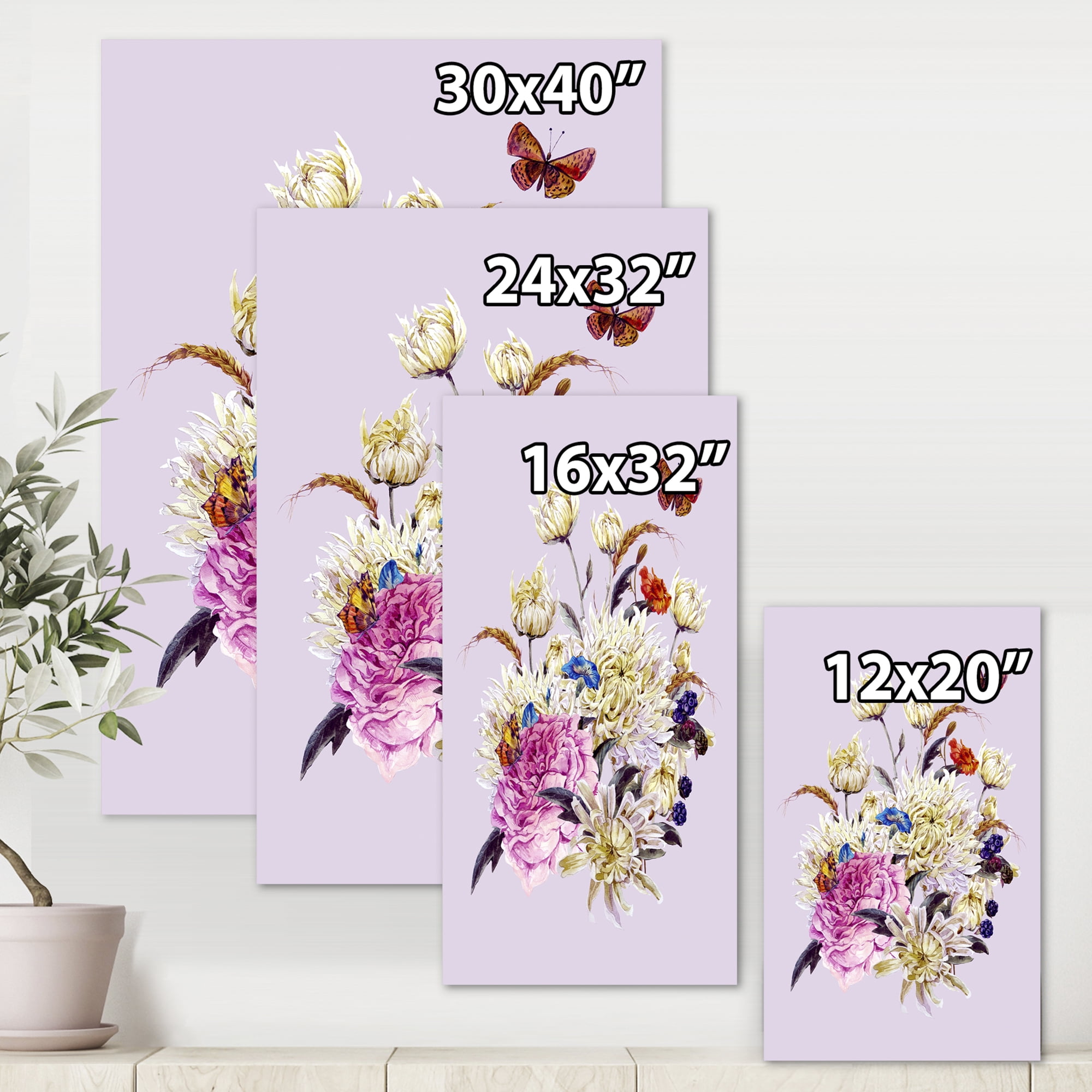 Ancient Chrysanthemums With Bouquet I 30 in x 40 in Painting Canvas Art Print, by Designart