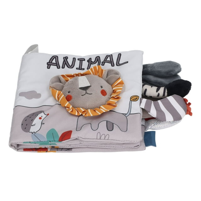 Crinkle Books For Babies, Baby Cloth Books Baby Chewable 3D Educational Early Learning Soft Animal Cloth For Over 4 Months Grey White